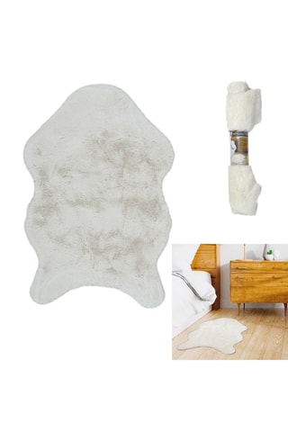 Vloerkleed met Imitatiebont Wit - 60 x 90 cm