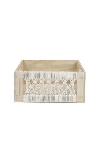 3 Paulowniahouten Opbergmanden Gigogne Boho - Beige en Wit