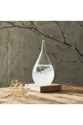 Gehard glazen en Beukenhouten Barometer met Kristallen - Transparant - 17 x 8,5 x 8,5 cm