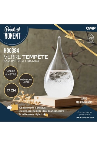 Gehard glazen en Beukenhouten Barometer met Kristallen - Transparant - 17 x 8,5 x 8,5 cm