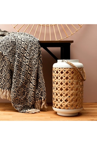 Houten Lantaarn Naturel en Wit - 38,5