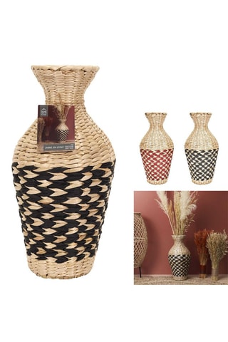 Rotan Vaas -  42 cm x 21 cm x 21 cm - Beige en Zwart  