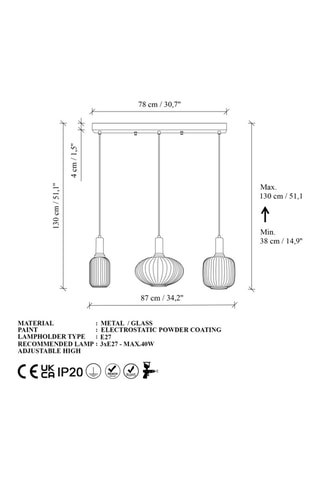 Candeeiro suspenso Asker - Dourado - 3 x 40 W