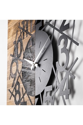 Wandklok Wooden Clock - 59 x 58 cm - Zwart en Naturel