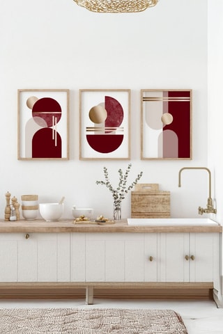 3 Houten Wanddecoraties- Bordeauxrood - 33 x 48 x 2 cm