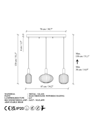 Candeeiro suspenso - Preto e branco - 3 x 40 W