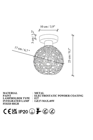 Plafondlamp - Zwart - 40 W