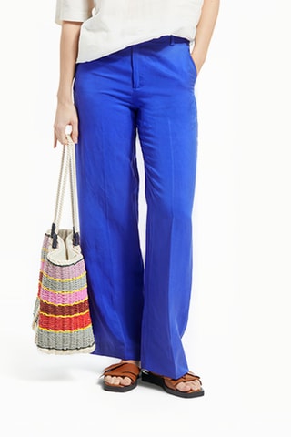 Pantalon wide legs en lin taille haute - Bleu électrique