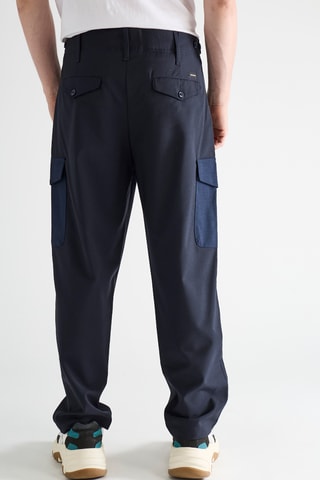 Pantalon cargo en laine vierge - Bleu marine