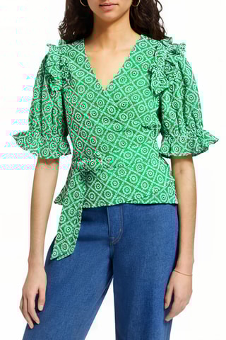 Top portefeuille en broderie anglaise - Vert