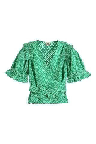 Top portefeuille en broderie anglaise - Vert