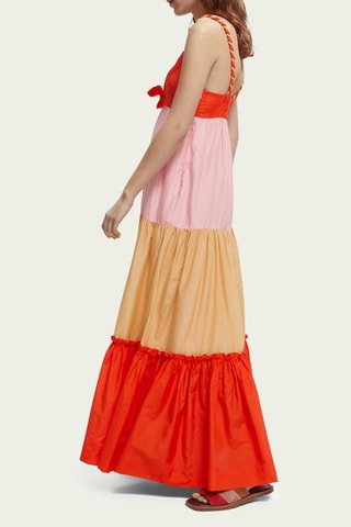 Robe longue en soie - Corail et moutarde
