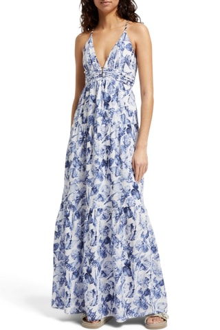 Robe longue - Blanc et bleu foncé