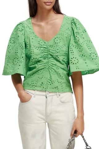 Blouse en coton biologique et broderie anglaise - Vert