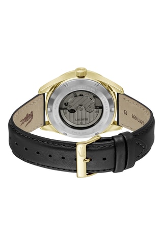 Montre automatique en cuir et plaqué or fin jaune ionique