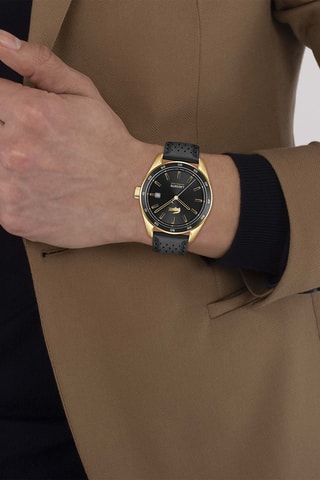 Montre automatique en cuir et plaqué or fin jaune ionique