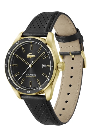 Montre automatique en cuir et plaqué or fin jaune ionique