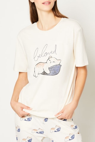 Pyjamashirt Lovy -  Wit en Grijs