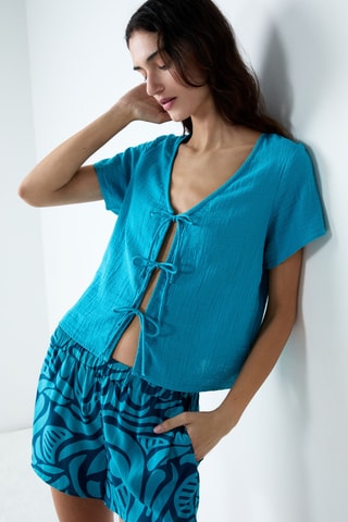 Blouse Erin - Pauwblauw