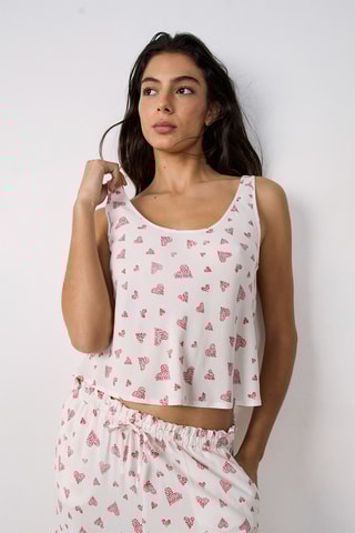 Mouwloze Pyjamatop - Wit en Rood