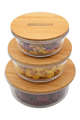 3 boîtes de conservation en verre borosilicate et bambou - 400, 620 et 950 ml