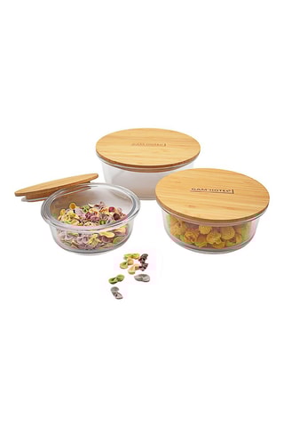 3 boîtes de conservation en verre borosilicate et bambou - 400, 620 et 950 ml