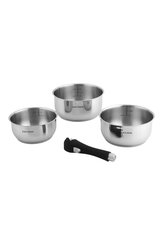 3 casseroles et 1 manche amovible en acier inoxydable - 16/18/20 cm - 1,25/2/2,5 l