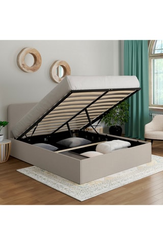 Cama com arrumação com sommier e cabeceira de cama arredondada Louise - Área de deitar 140 x 190 cm