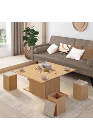 Mesa de centro extensível Tania e 4 pufes - 100 x 55/110 x 39/51 cm