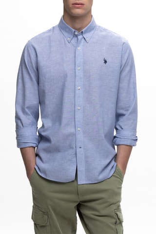 Camisa regular em linho - Azul