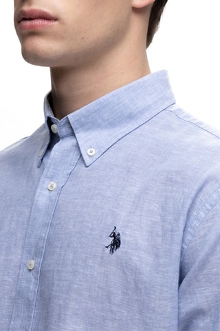 Camisa regular em linho - Azul