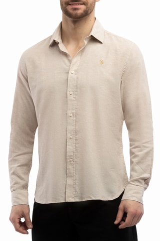 Camisa slim em linho - Castanho