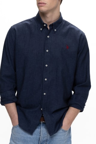 Camisa regular em linho - Azul