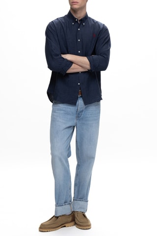 Camisa regular em linho - Azul