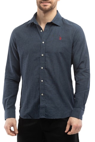 Camisa slim em linho - Azul
