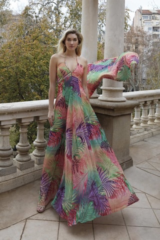 Lange Jurk Monaco - Lichtgroen en Koraalrood