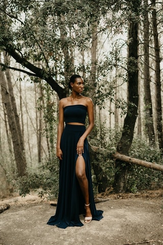 Lange Rok Hoge Taille - Marineblauw