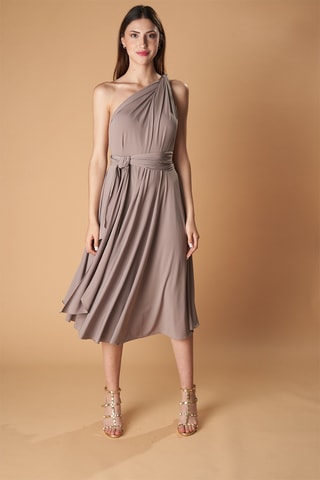 Mouwloze Dubbelzijdige Asymmetrische Jurk - Taupe