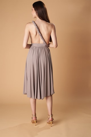 Mouwloze Dubbelzijdige Asymmetrische Jurk - Taupe