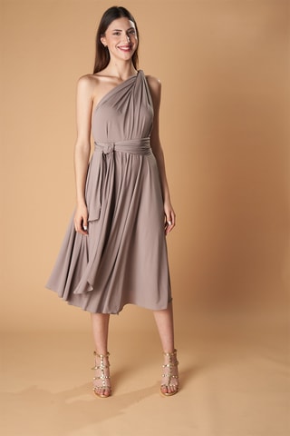 Mouwloze Dubbelzijdige Asymmetrische Jurk - Taupe