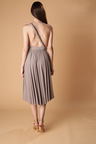 Mouwloze Dubbelzijdige Asymmetrische Jurk - Taupe
