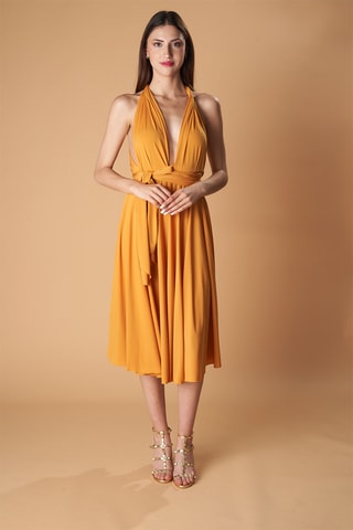 Mouwloze Dubbelzijdige Midi-jurk - Mosterdgeel