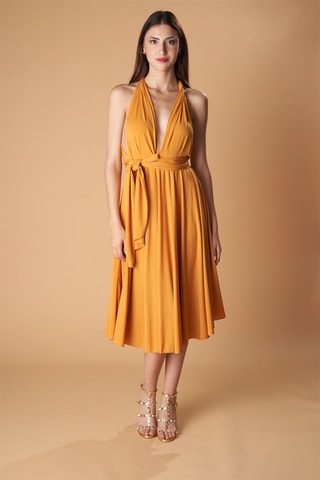Mouwloze Dubbelzijdige Midi-jurk - Mosterdgeel