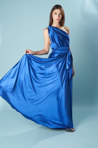 Lange mouwloze jurk - Blauw