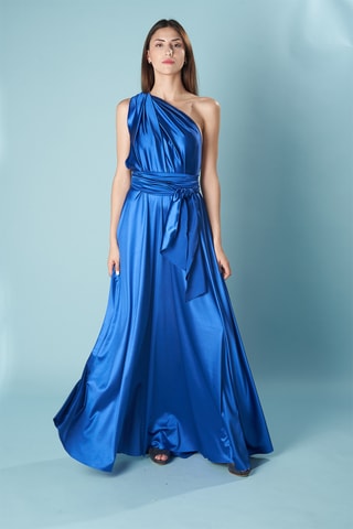 Lange mouwloze jurk - Blauw