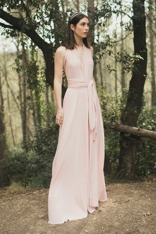 Lange mouwloze jurk - Zachtroze
