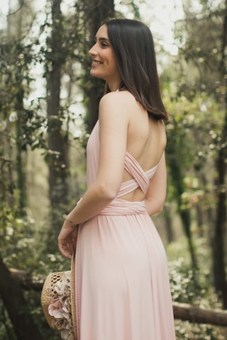 Lange mouwloze jurk - Zachtroze