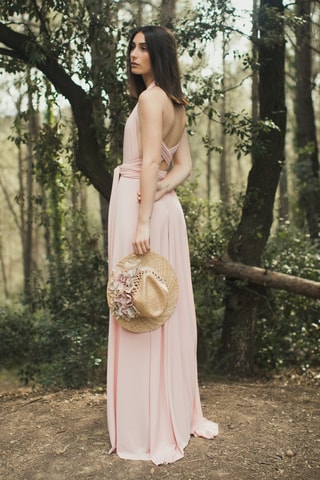 Lange mouwloze jurk - Zachtroze