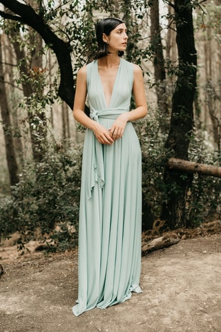 Lange mouwloze jurk - Zeegroen