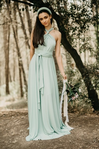 Lange mouwloze jurk - Zeegroen